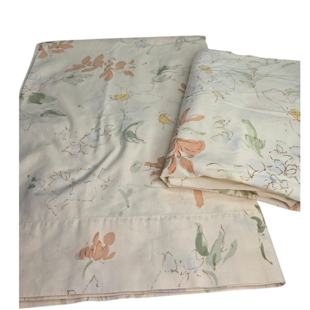 Vintage Twin Sheet Set Flat Fitted Sheets Floral Cottagecore No Pillowcases